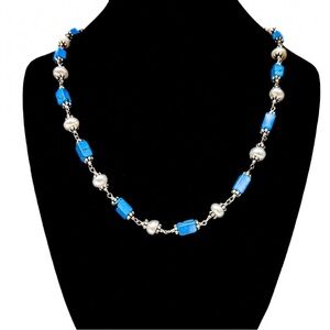 NEW - Dazzling Blue Turquoise, Genuine Pearl & Sterling Silver Beaded Necklace